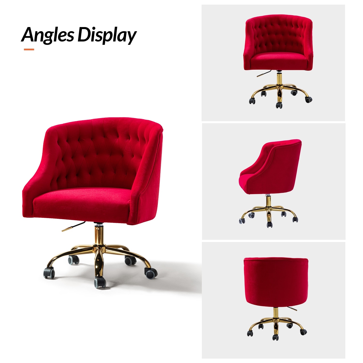 Modern Velvet Tufted Office Chair with Gold Metal Base by HULALA