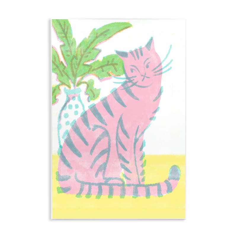 Stupell Modern Pink Cat & Plant Wall Plaque Art Design By Hannah Moren - 13 x 19