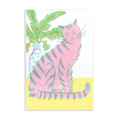 Stupell Modern Pink Cat & Plant Wall Plaque Art Design By Hannah Moren