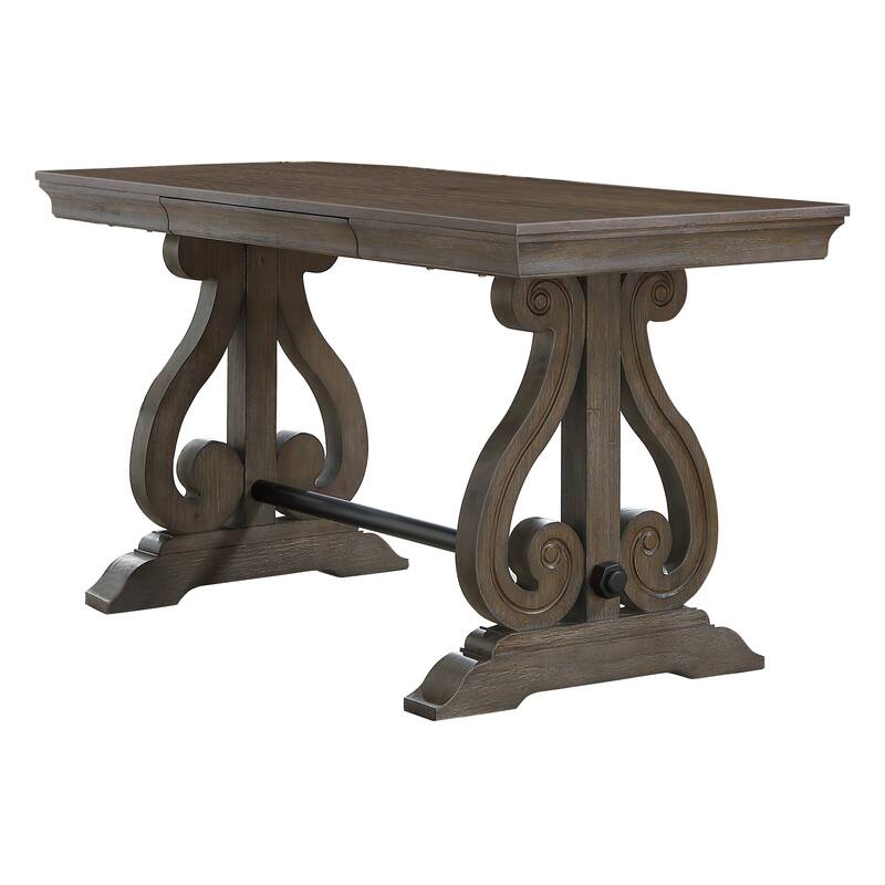 Luon Writing Desk, Traditional Classy Dark Oak Brown Veneer, 60 Inch