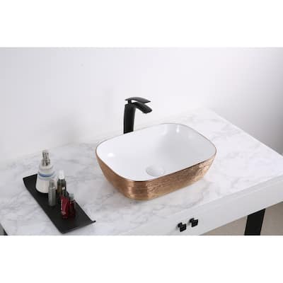 Ruvati 20 x 16 inch Bathroom Vessel Sink Rose Gold Decorative Art Above Vanity Counter White Porcelain Ceramic - RVB2016WR