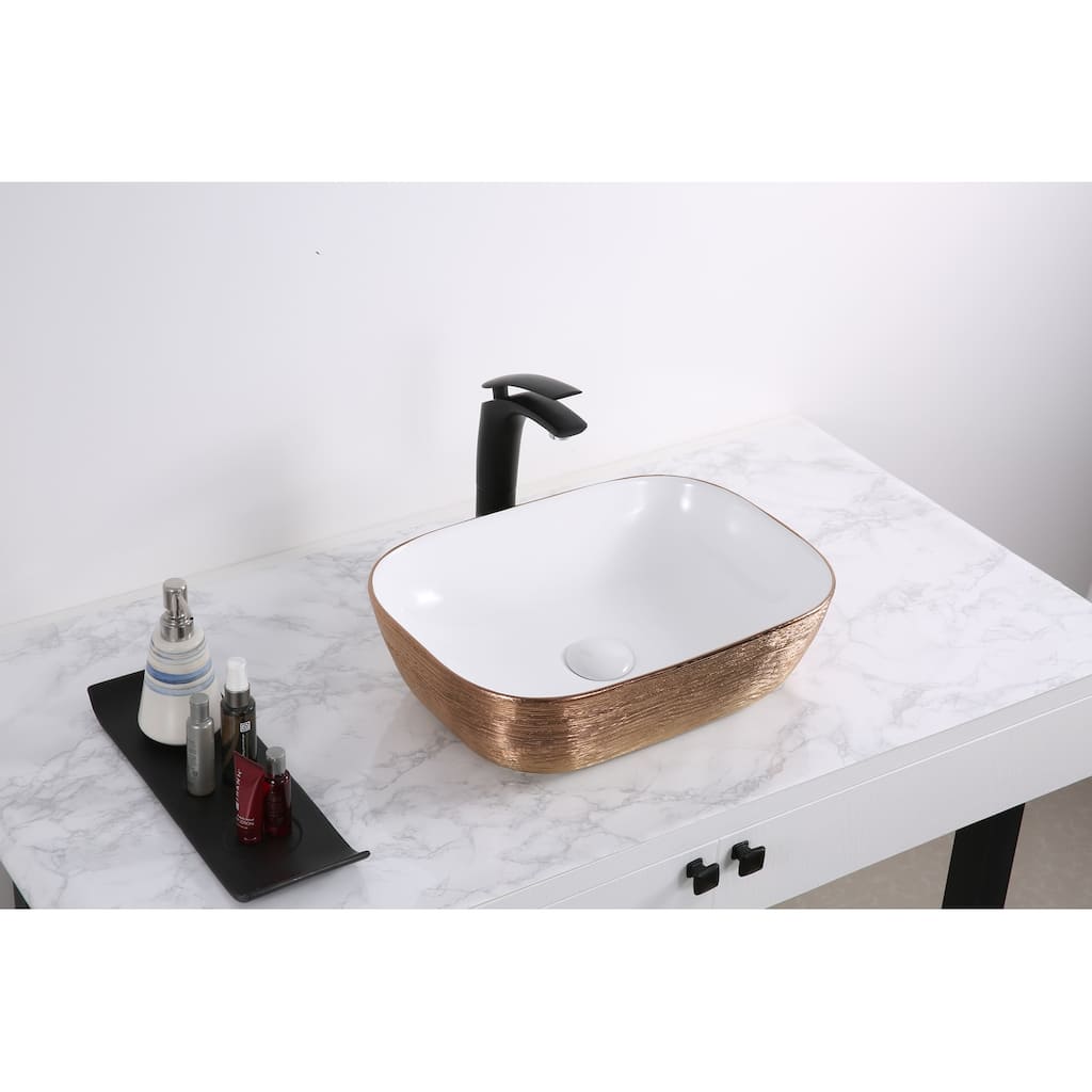 Ruvati 20 x 16 inch Bathroom Vessel Sink Rose Gold Decorative Art Above Vanity Counter White Porcelain Ceramic - RVB2016WR