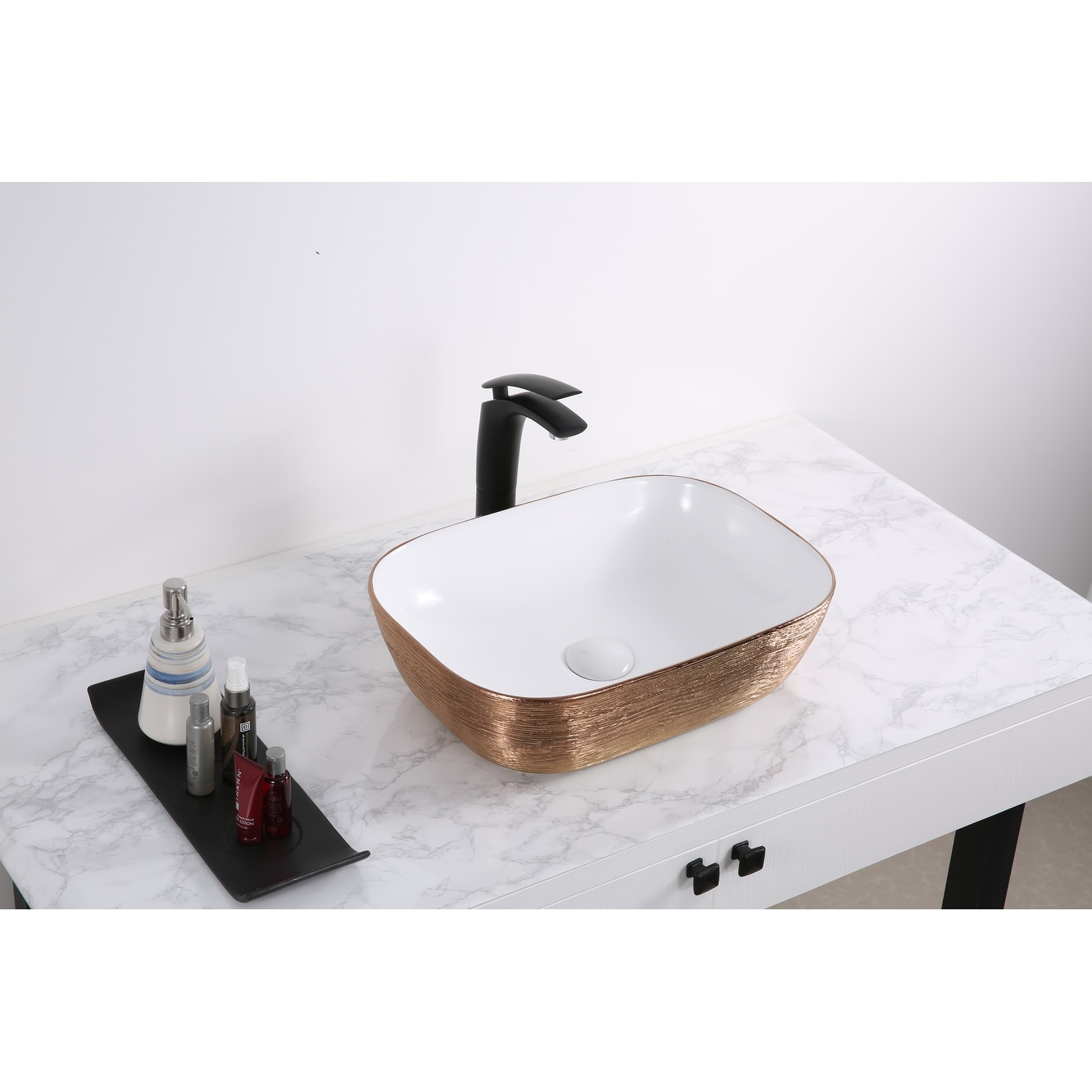 Ruvati 20 x 16 inch Bathroom Vessel Sink Rose Gold Decorative Art Above Vanity Counter White Porcelain Ceramic - RVB2016WR