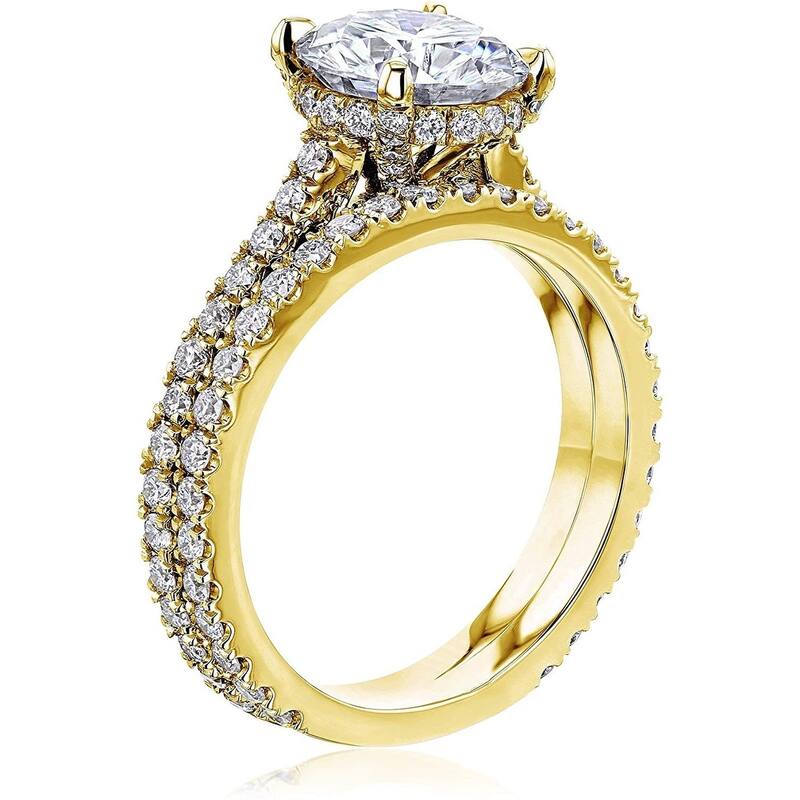 Kobelli 2.88 Carats Moissanite & Lab Grown Diamond 14k Solid Gold Round Fancy Hidden Halo Near Eternity Vietta 2pc Bridal Set