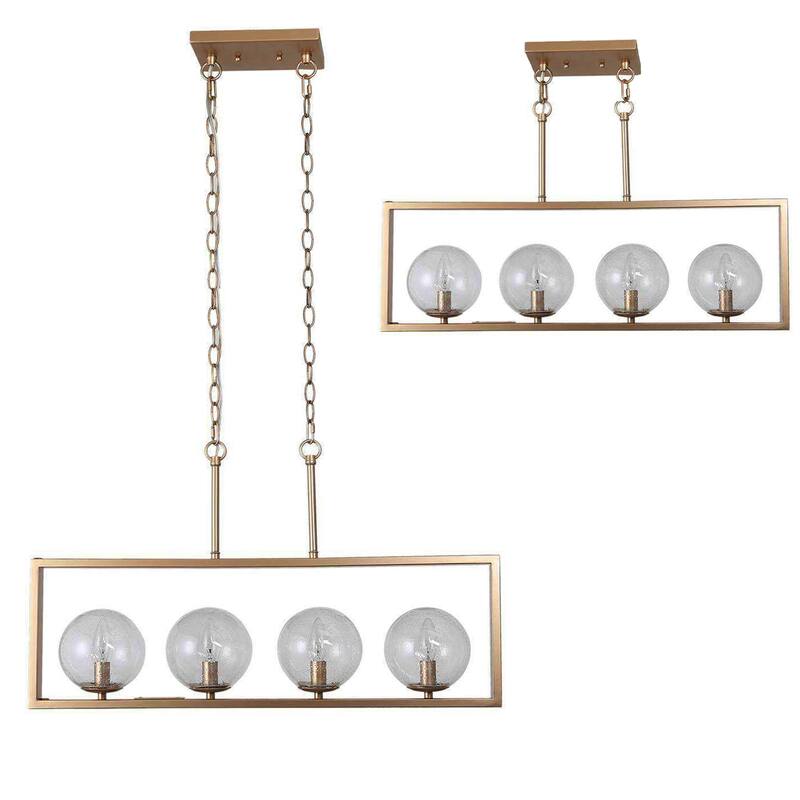Modern Contemporary 4-Light Rectangle Chandeleir Transitional LED Dimmable Island light with Seeded Glass Globes