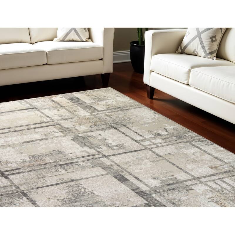 Power Loomed Abstract Modern Non Skid Stain Resistant Area Rug - 118' X '94' X '0.5 - 118' X '94' X '0.5 - Black - Rectangle