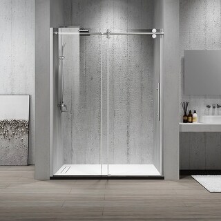 Massa 60" W x 76" H Single Sliding Frameless Shower Door in Brushed Nickel - W 60" x H 76"