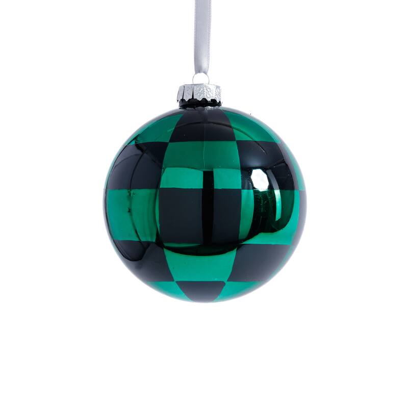 4-Piece Set Checkered 4.75" Glass Ball Christmas Ornaments