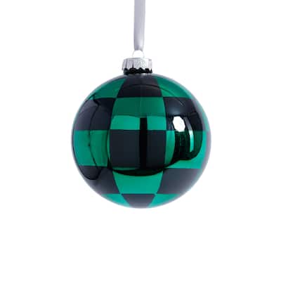 4-Piece Set Checkered 4.75" Glass Ball Christmas Ornaments