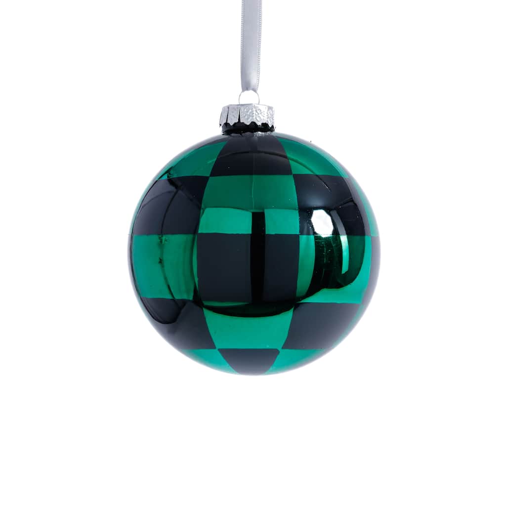 4-Piece Set Checkered 4.75" Glass Ball Christmas Ornaments