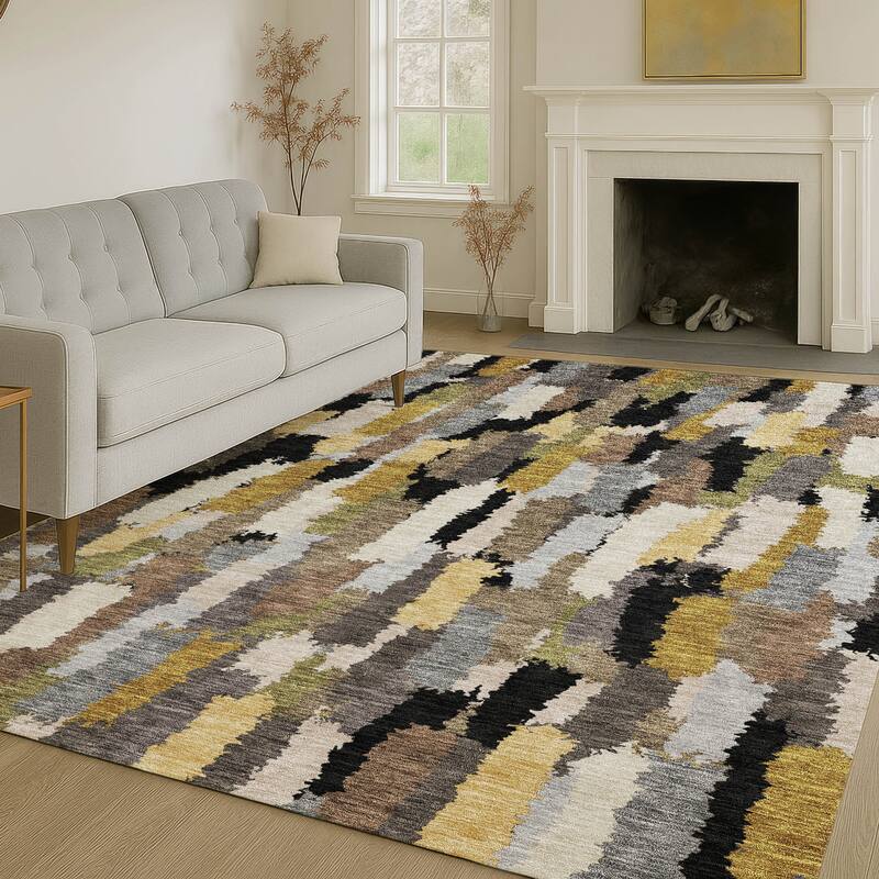 Machine Washable Indoor/ Outdoor Contemporary Stacks Chantille Rug