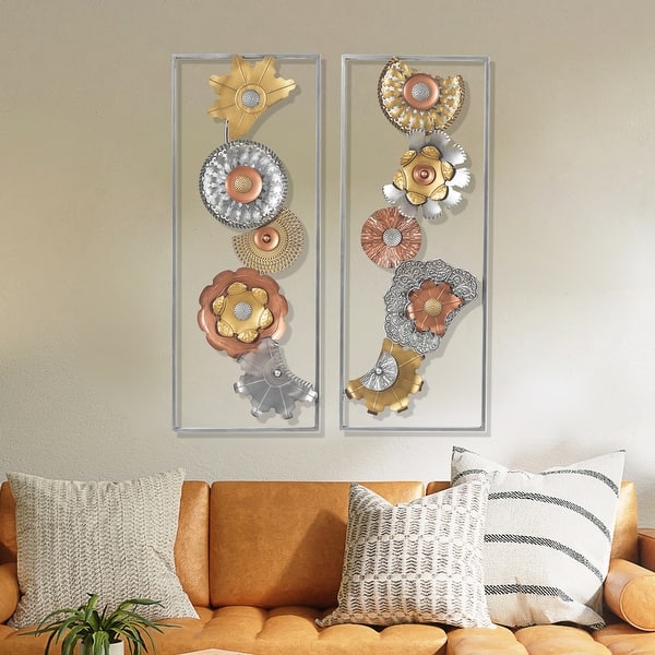 Adeco Metal Wall Decor with Frame Flowers Set of 2 Wall Art Sculptures