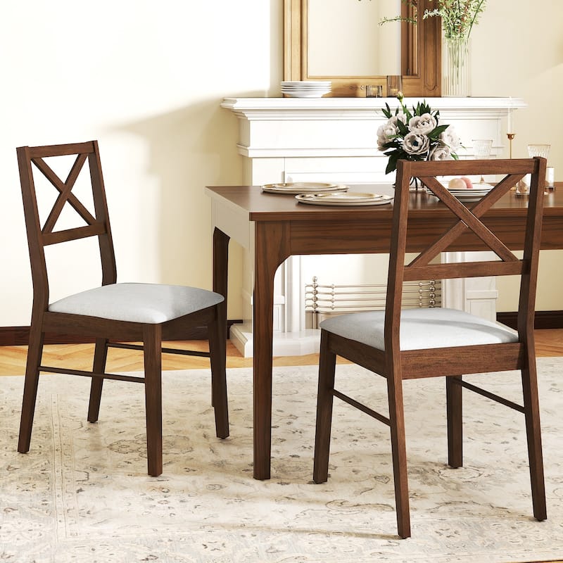 Gymax Dining Chairs Set of 2 Upholstered Kitchen Side Chairs w/ Rubber