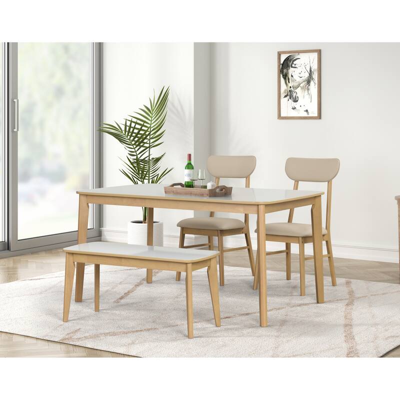 Modern Style 6-Piece Dining Set with Rectangular Table, 4 Open Back Dining Chairs and Bench