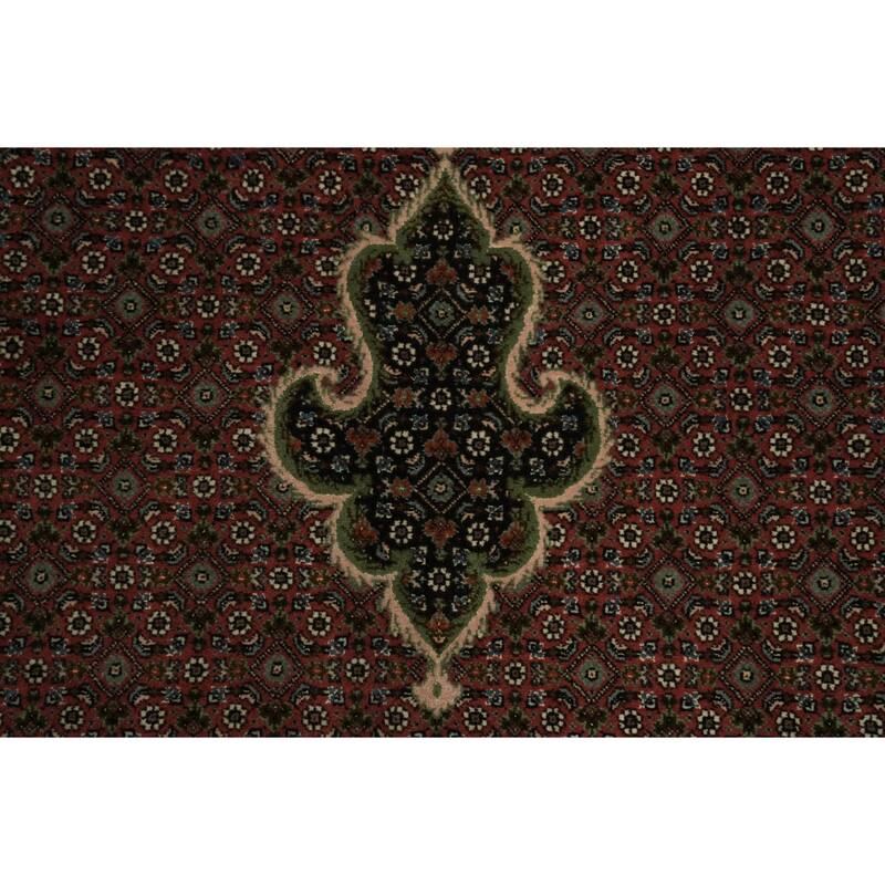 Hand Knotted Oriental Wool & Silk Carpet Traditional Geometric Red Tabriz-Mahi Area Rug - 10' 2'' X 6' 8''
