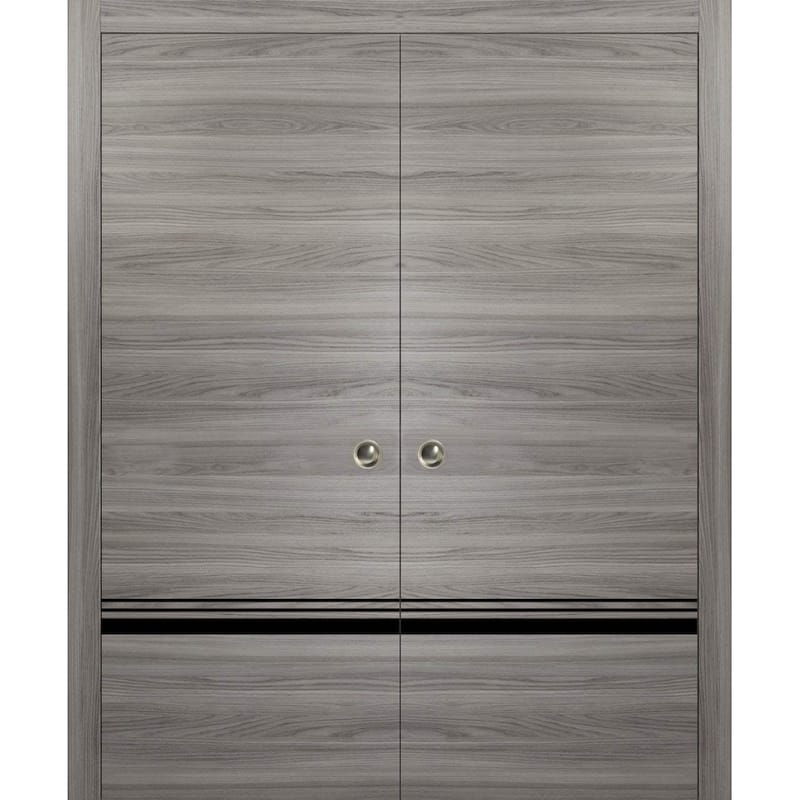 French Double Pocket Doors 36x80 Planum 0012 Grey Matte Kit Trims Rail - 60" x 96" ( 2* 30x96)
