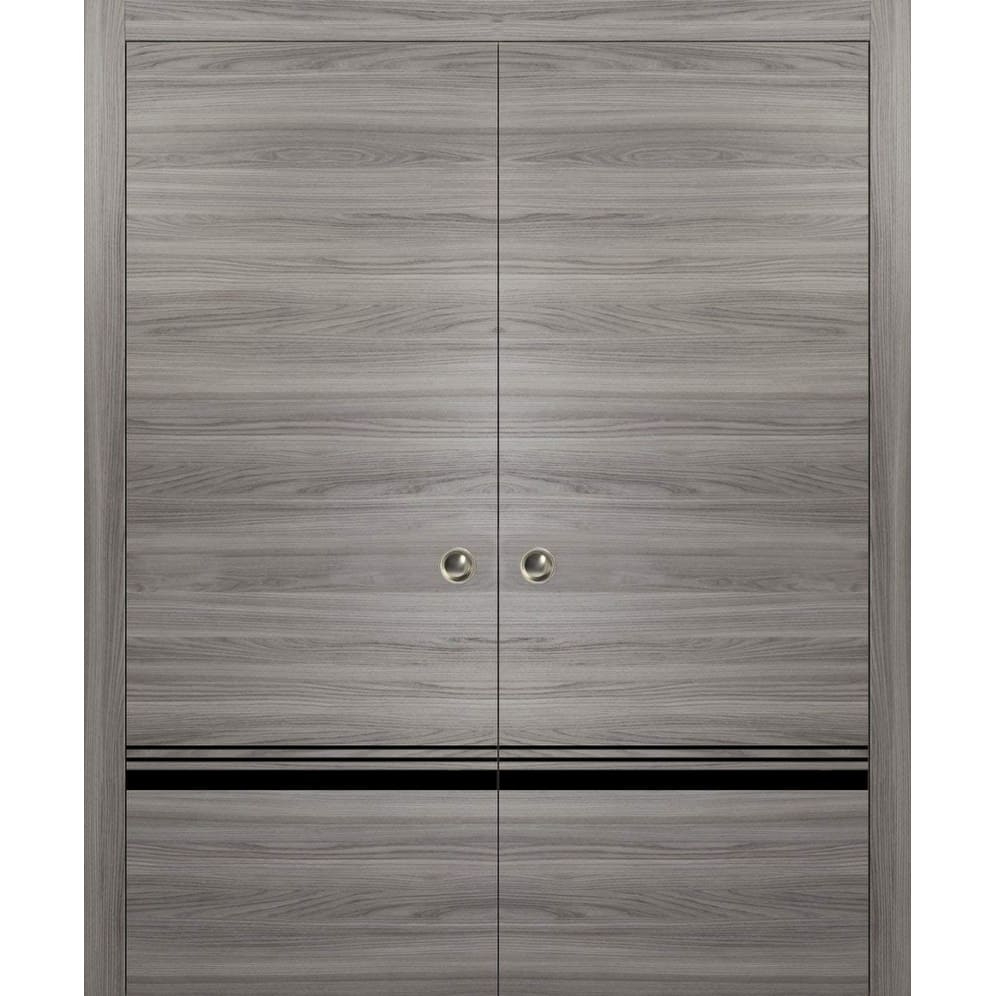French Double Pocket Doors 36x80 Planum 0012 Grey Matte Kit Trims Rail