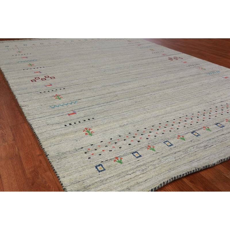 Hand Knotted Oriental 100% Wool Carpet Tribal Animal Pictorial Greys & Charcoal Gabbeh Area Rug - 8' 1'' X 5' 7''