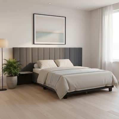 HomeRoots Dark Gray Tufted Velvet Upholstered Lighted Full Bed Frame