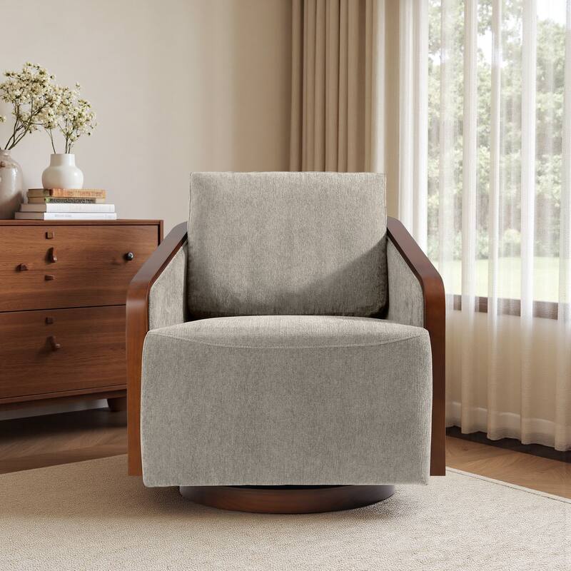 Chenille Modern 360°Swivel Barrel Chair Round Base - Light Brown