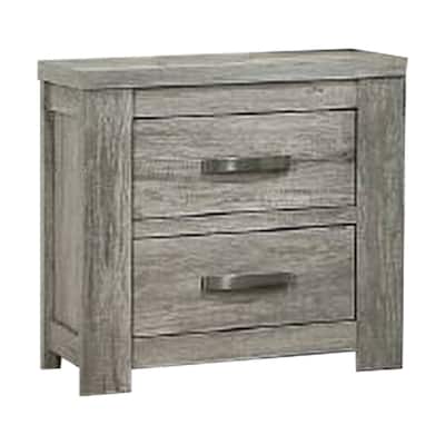 Wooden Nightstand with Two Drawers and Metal Bar Handles, Grey