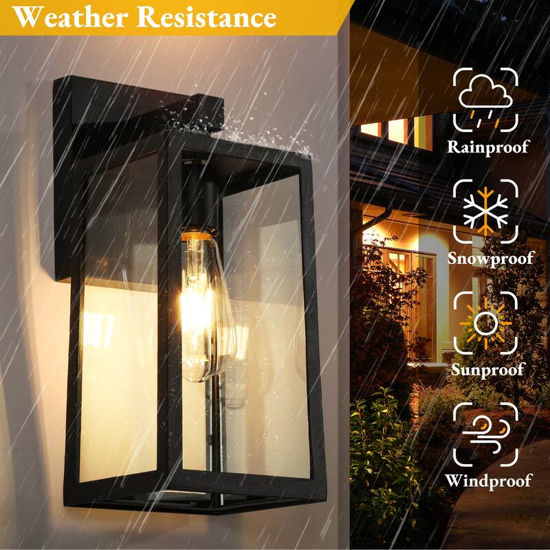 Modern Farmhouse Black 1-Light Outdoor Wall Sconces Patio Lantern - W5.9" x H13.4"