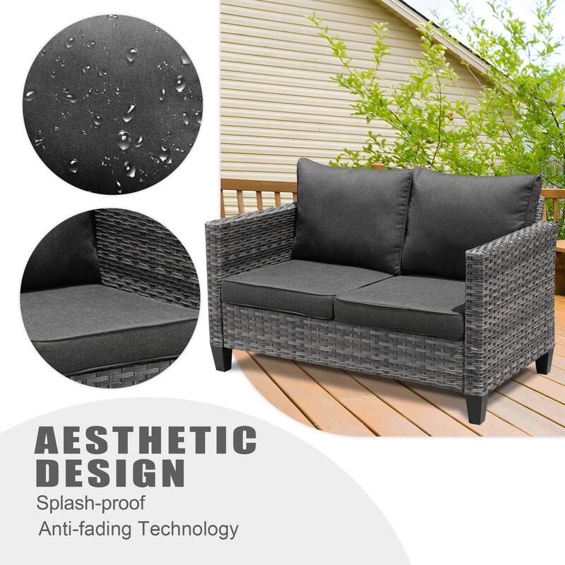 OVIOS 4-piece Loveseat Patio Furniture Outdoor Wicker Set With Glass-Top Table