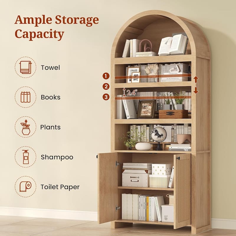Tall Arched Cabinet Bookcase with storage Bookshelf 2 Door