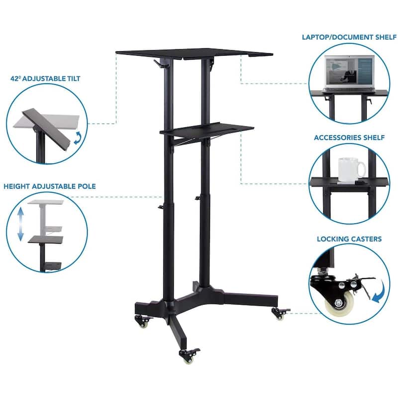 Mount-It! Mobile Standing Height Desk | Portable Podium and Rolling Presentation Lectern | With Caster Wheels |