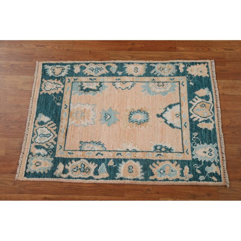 Hand Knotted Oriental 100% Wool Carpet Transitional Geometric Peach Oushak Area Rug - 2' 11'' X 2' 0''