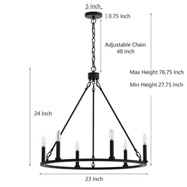 dimension image slide 1 of 2, Acroma 6-light Farmhouse Rustic Round Wagon Wheel Chandelier with UL - 23''