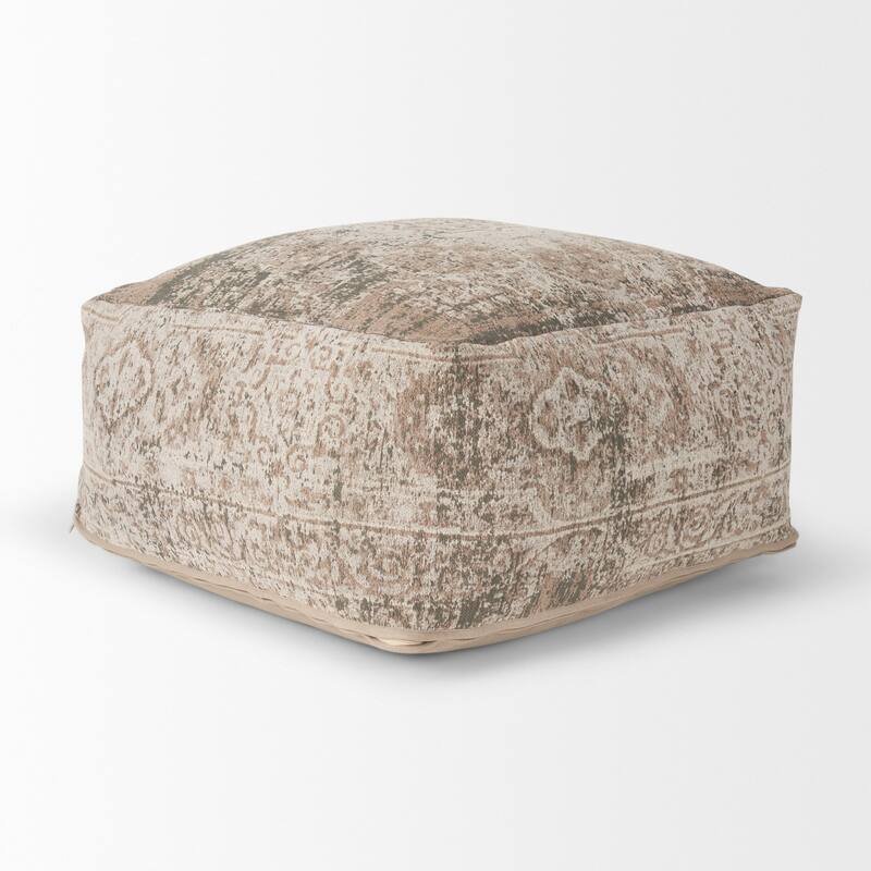 Mercana "Khloe" Small Cream Patterned Cotton Square Pouf