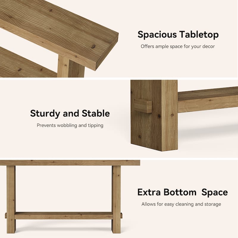63'' Solid Wood Console Table with Shelf, 2-Tier Narrow Entryway Table