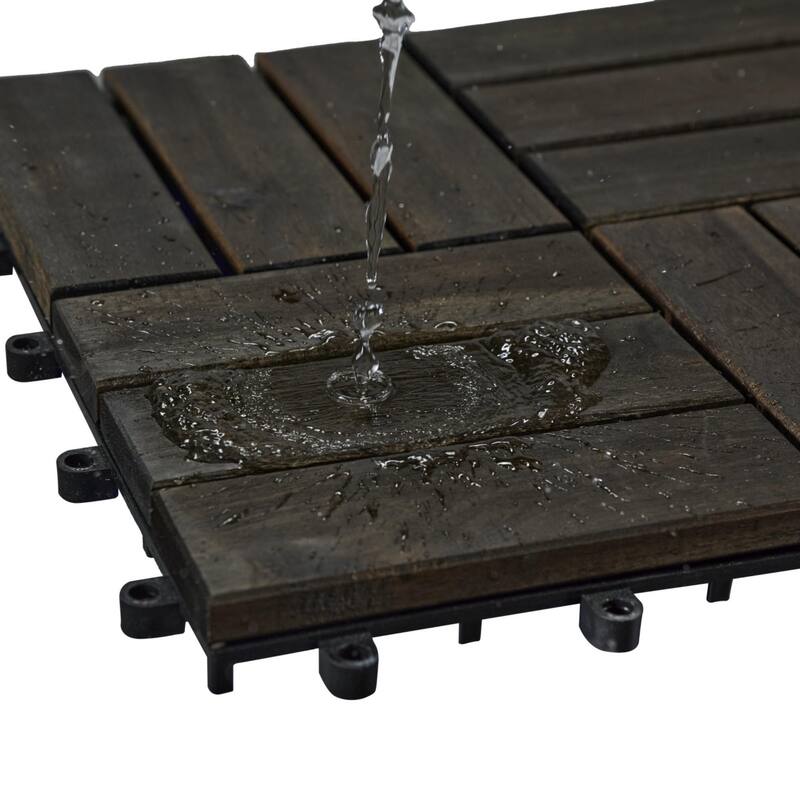 10 Piece DArk Brown Wood-Plastic 12x12in Deck Tiles Waterproof Outdoor Flooring