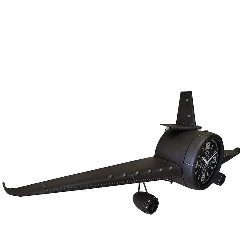 Airplane Clock - Large Rustic Vintage Fighter Wall Clock - Metal(large) - 77*26.5*10.5