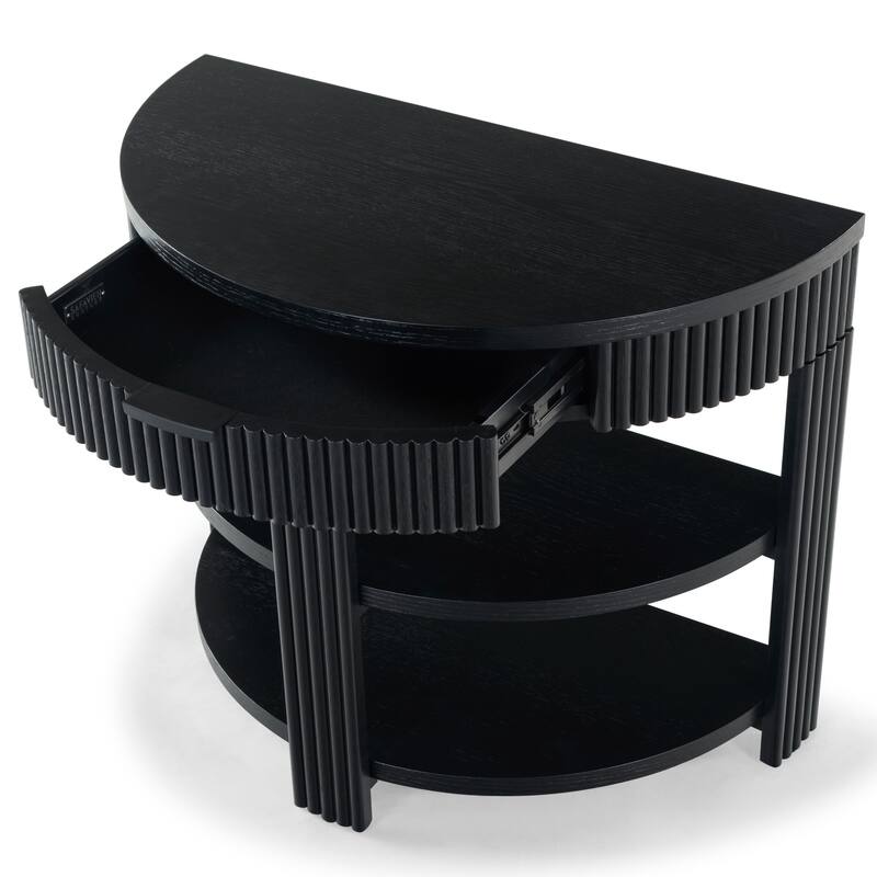 SAFAVIEH Couture Shelbie Reeded 1-Drawer 2-Shelf Half Moon Console Table - 32"W x 16"D x 26"H