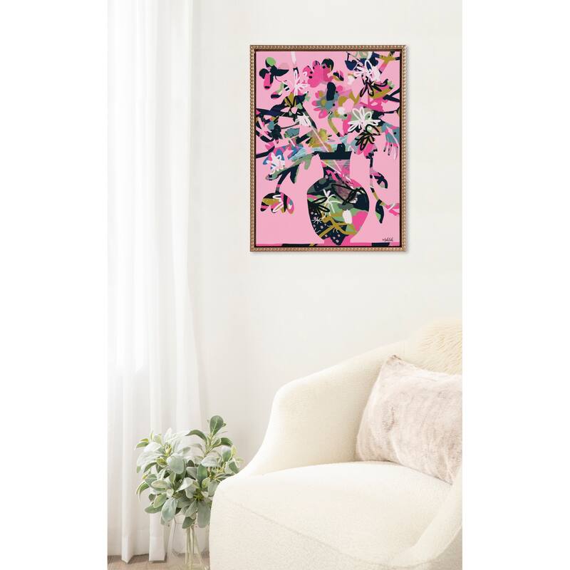 Kate and Laurel Sylvie Beaded Pinnacle Vase Framed Canvas by Inkheart Designs