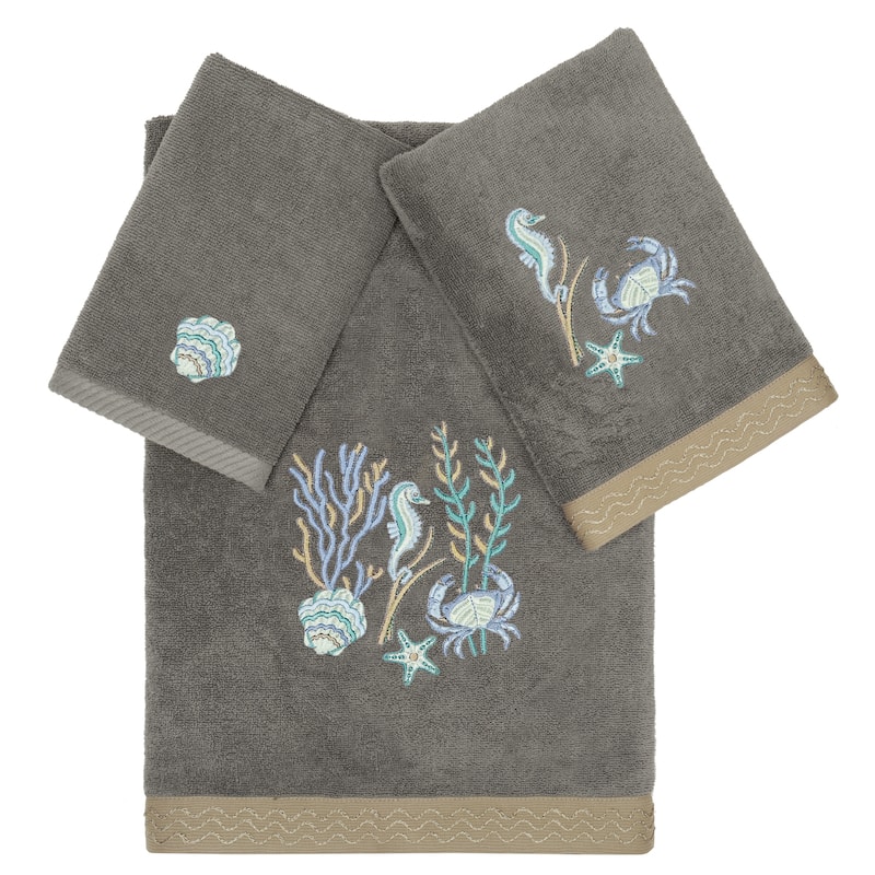 Authentic Hotel and Spa Turkish Cotton Aaron 3PC Embellished Towel Set - Charcoal