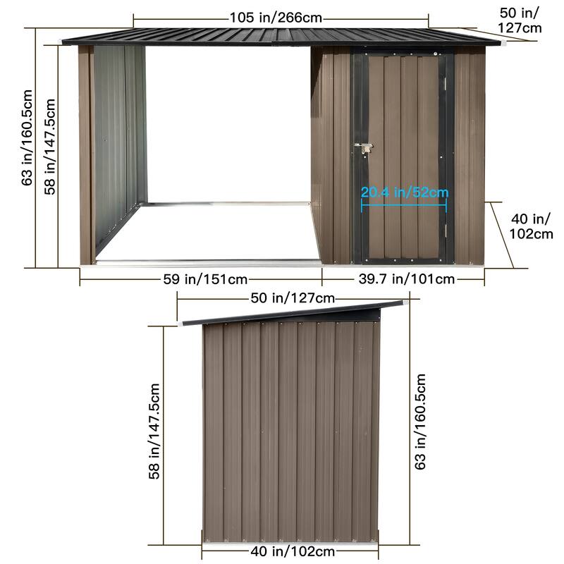 GDFStudio - Griffin Outdoor Metal Firewood Rack and Shed Combo with Open Front and Sloped Roof Design
