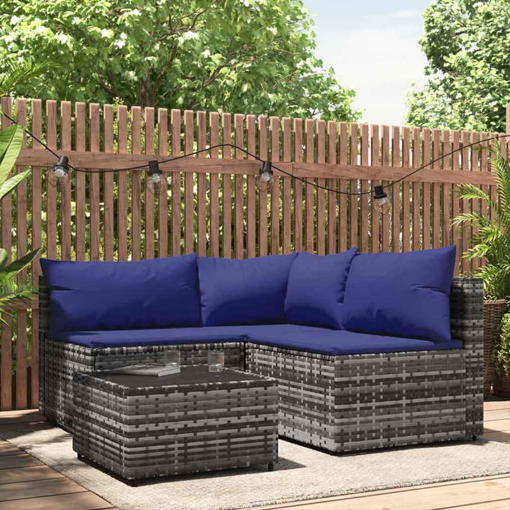 vidaXL Patio Corner Sofa with Cushions Black/Brown/Gray Poly Rattan