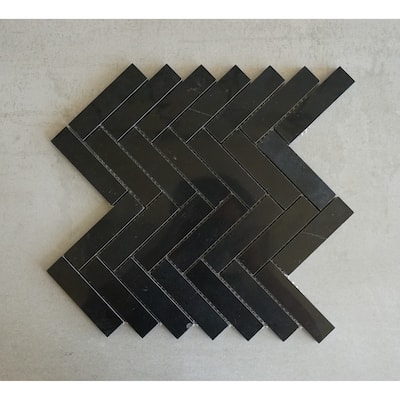 Nero marquina 1 x 4 Marble Harringbone Wall and Floor Mosaic - Case (10 Sheets)