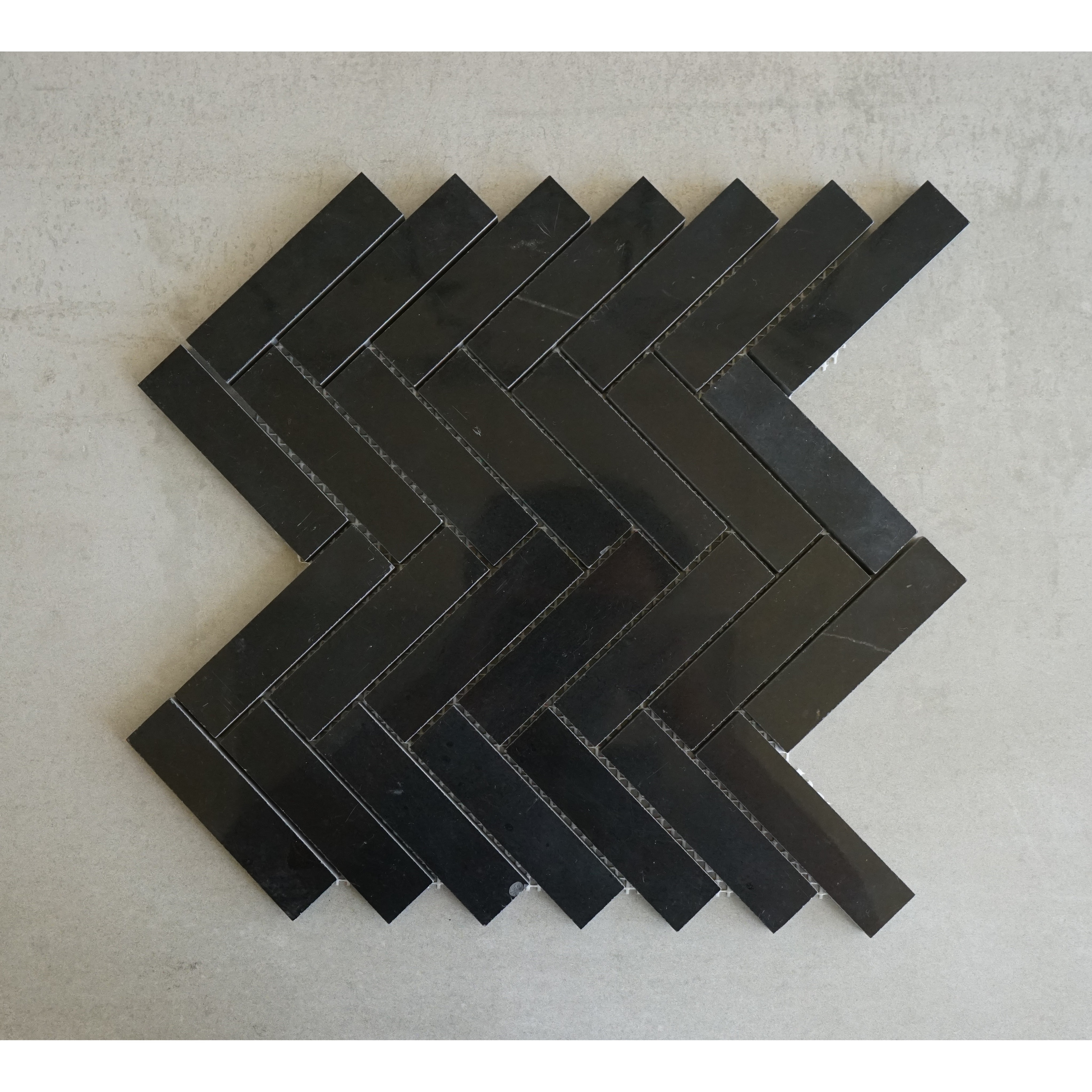 Nero marquina 1 x 4 Marble Harringbone Wall and Floor Mosaic - Case (10 Sheets)