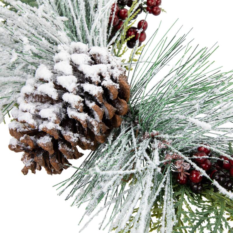 Mixed Foliage Frosted Pinecones Berries Artificial Wreath 16"