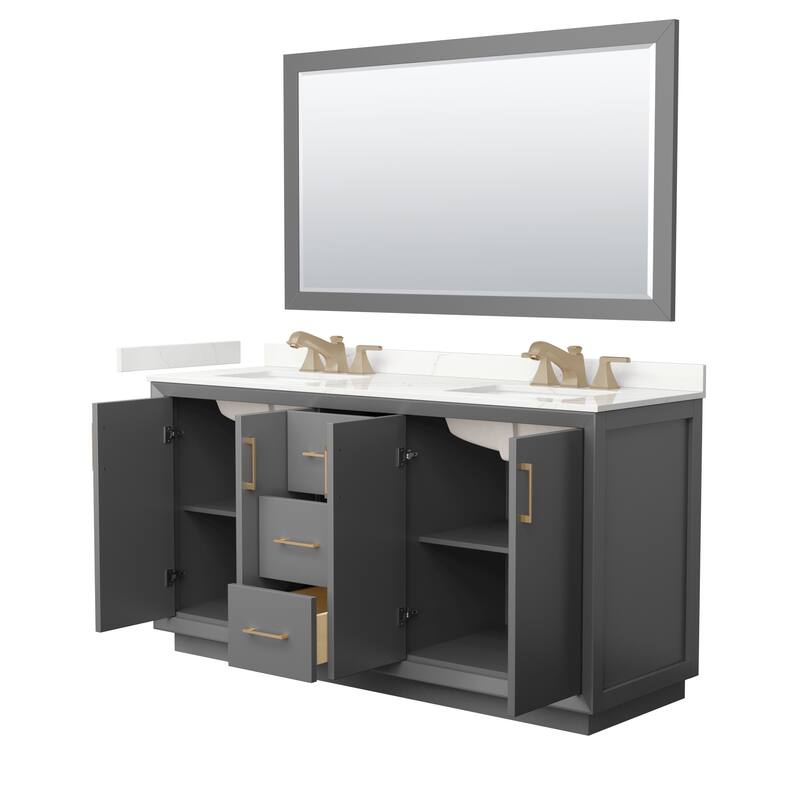 Strada 66-inch Double Vanity, Quartz Top, 58-inch Mirror