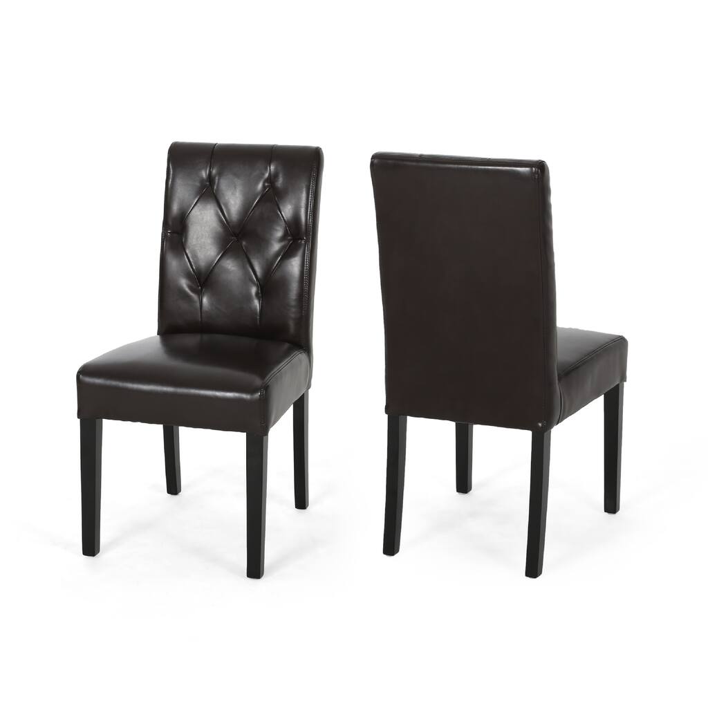 Lucie Dining Side Chair Set of 2, Chocolate Brown Faux Leather, Wood