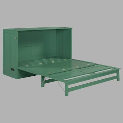 Solid Pine Queen Murphy Bed with Storage Drawer and USB Charging Station