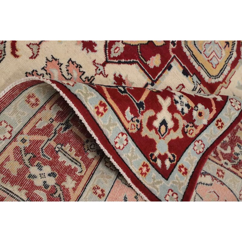 Hand Knotted Oriental 100% Wool Carpet Traditional Medallion Beige & Ivories Heriz (serapi) Area Rug - 9' 0'' X 6' 2''