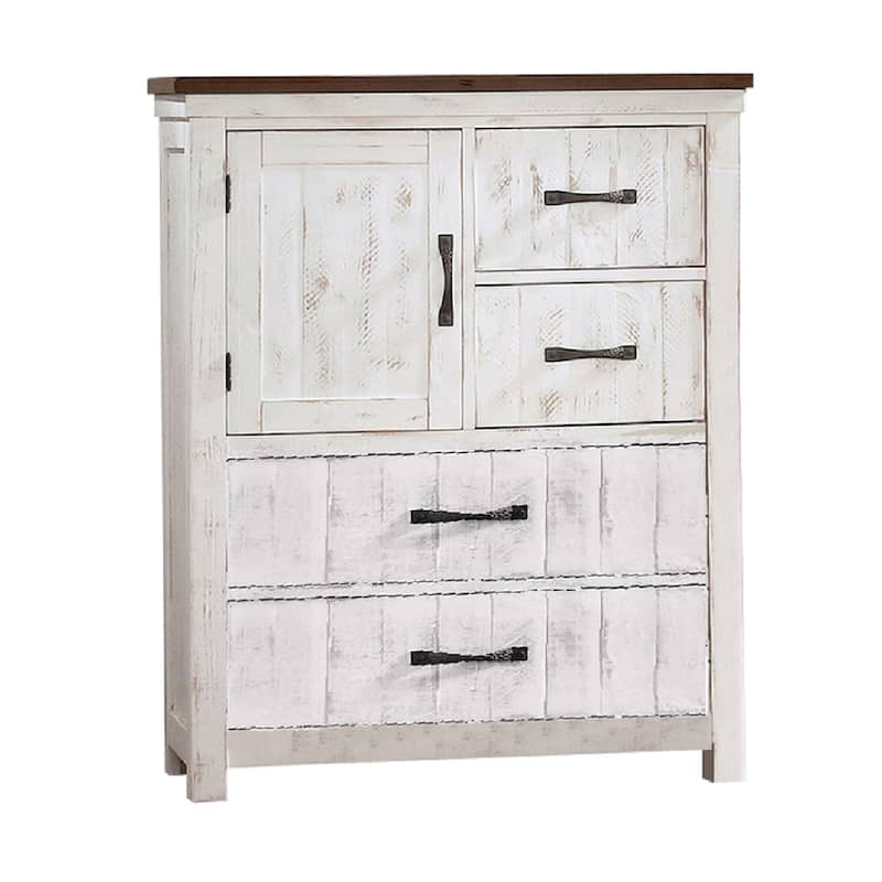 Chest with Plank Design 4 Drawers and Contrasting Top, White and Brown
