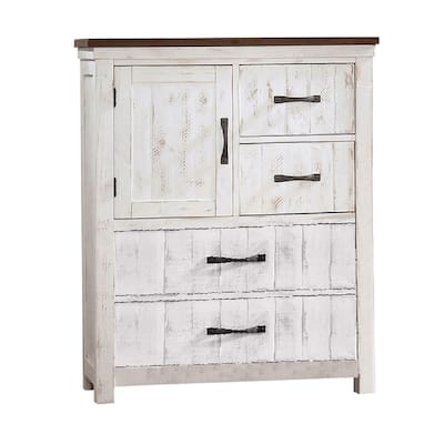 Chest with Plank Design 4 Drawers and Contrasting Top, White and Brown