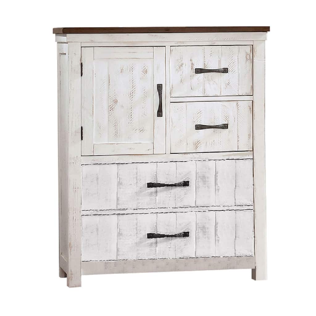 Chest with Plank Design 4 Drawers and Contrasting Top, White and Brown